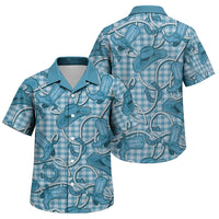 Blue Hawaii Palaka Cowboy Family Matching Off Shoulder Short Dress and Hawaiian Shirt Hawaiian Paniolo Festival Spirit