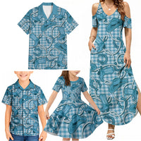 Blue Hawaii Palaka Cowboy Family Matching Summer Maxi Dress and Hawaiian Shirt Hawaiian Paniolo Festival Spirit