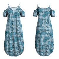 Blue Hawaii Palaka Cowboy Family Matching Summer Maxi Dress and Hawaiian Shirt Hawaiian Paniolo Festival Spirit