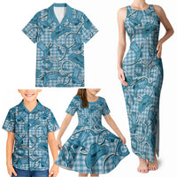 Blue Hawaii Palaka Cowboy Family Matching Tank Maxi Dress and Hawaiian Shirt Hawaiian Paniolo Festival Spirit