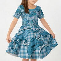 Blue Hawaii Palaka Cowboy Kid Short Sleeve Dress Hawaiian Paniolo Festival Spirit
