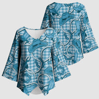 Blue Hawaii Palaka Cowboy Kimono Sleeve Blouse Hawaiian Paniolo Festival Spirit