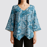 Blue Hawaii Palaka Cowboy Kimono Sleeve Blouse Hawaiian Paniolo Festival Spirit