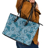 Blue Hawaii Palaka Cowboy Leather Tote Bag Hawaiian Paniolo Festival Spirit