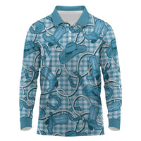 Blue Hawaii Palaka Cowboy Long Sleeve Polo Shirt Hawaiian Paniolo Festival Spirit