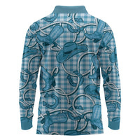 Blue Hawaii Palaka Cowboy Long Sleeve Polo Shirt Hawaiian Paniolo Festival Spirit