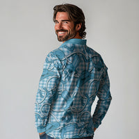 Blue Hawaii Palaka Cowboy Long Sleeve Polo Shirt Hawaiian Paniolo Festival Spirit
