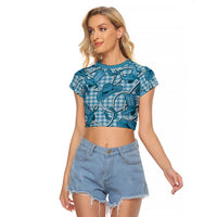 Blue Hawaii Palaka Cowboy Raglan Cropped T Shirt Hawaiian Paniolo Festival Spirit