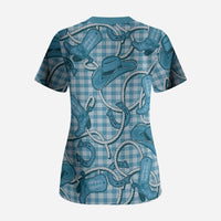 Blue Hawaii Palaka Cowboy Scrub Top Hawaiian Paniolo Festival Spirit
