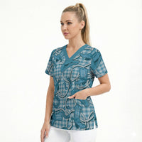 Blue Hawaii Palaka Cowboy Scrub Top Hawaiian Paniolo Festival Spirit