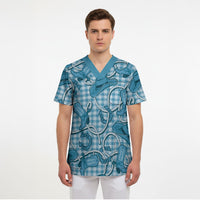 Blue Hawaii Palaka Cowboy Scrub Top Hawaiian Paniolo Festival Spirit