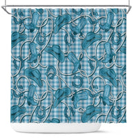 Blue Hawaii Palaka Cowboy Shower Curtain Hawaiian Paniolo Festival Spirit