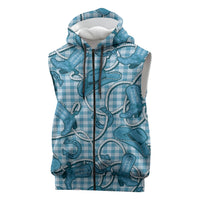 Blue Hawaii Palaka Cowboy Sleeveless Zip Hoodie Hawaiian Paniolo Festival Spirit