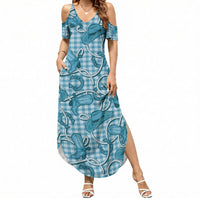 Blue Hawaii Palaka Cowboy Summer Maxi Dress Hawaiian Paniolo Festival Spirit