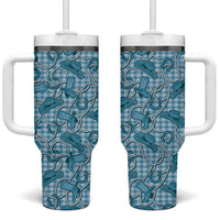 Blue Hawaii Palaka Cowboy Tumbler With Handle Hawaiian Paniolo Festival Spirit