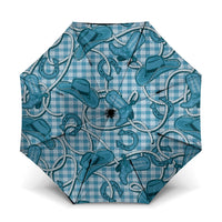 Blue Hawaii Palaka Cowboy Umbrella Hawaiian Paniolo Festival Spirit