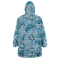 Blue Hawaii Palaka Cowboy Wearable Blanket Hoodie Hawaiian Paniolo Festival Spirit