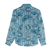 Blue Hawaii Palaka Cowboy Women Casual Shirt Hawaiian Paniolo Festival Spirit
