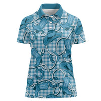 Blue Hawaii Palaka Cowboy Women Polo Shirt Hawaiian Paniolo Festival Spirit