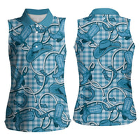Blue Hawaii Palaka Cowboy Women Sleeveless Polo Shirt Hawaiian Paniolo Festival Spirit
