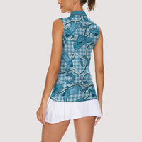 Blue Hawaii Palaka Cowboy Women Sleeveless Polo Shirt Hawaiian Paniolo Festival Spirit