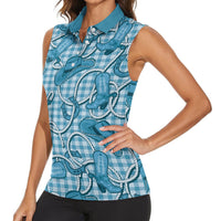Blue Hawaii Palaka Cowboy Women Sleeveless Polo Shirt Hawaiian Paniolo Festival Spirit