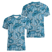 Blue Hawaii Palaka Cowboy Women V-Neck T-Shirt Hawaiian Paniolo Festival Spirit