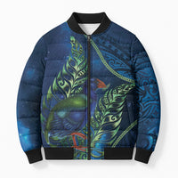 New Zealand Takahe Personalised Bomber Puffer Jacket Silver Fern Galaxy Polynesian Pattern