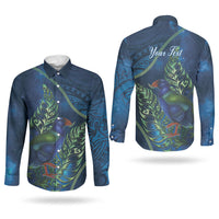 New Zealand Takahe Personalised Couples Matching Off The Shoulder Long Sleeve Dress and Long Sleeve Button Shirt Silver Fern Galaxy Polynesian Pattern LT22 - Polynesian Pride