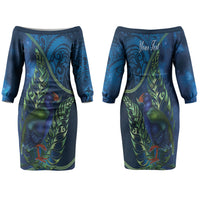 New Zealand Takahe Personalised Family Matching Off The Shoulder Long Sleeve Dress and Hawaiian Shirt Silver Fern Galaxy Polynesian Pattern LT22 Mom's Dress Blue - Polynesian Pride