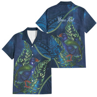 New Zealand Takahe Personalised Family Matching Off The Shoulder Long Sleeve Dress and Hawaiian Shirt Silver Fern Galaxy Polynesian Pattern LT22 Dad's Shirt - Short Sleeve Blue - Polynesian Pride