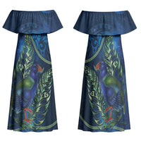 New Zealand Takahe Personalised Family Matching Off Shoulder Maxi Dress and Hawaiian Shirt Silver Fern Galaxy Polynesian Pattern LT22 Mom's Dress Blue - Polynesian Pride