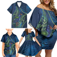 New Zealand Takahe Personalised Family Matching Off Shoulder Short Dress and Hawaiian Shirt Silver Fern Galaxy Polynesian Pattern LT22 - Polynesian Pride