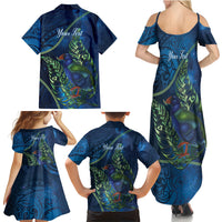 New Zealand Takahe Personalised Family Matching Summer Maxi Dress and Hawaiian Shirt Silver Fern Galaxy Polynesian Pattern