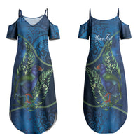 New Zealand Takahe Personalised Family Matching Summer Maxi Dress and Hawaiian Shirt Silver Fern Galaxy Polynesian Pattern LT22 Mom's Dress Blue - Polynesian Pride