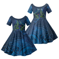 New Zealand Takahe Personalised Family Matching Summer Maxi Dress and Hawaiian Shirt Silver Fern Galaxy Polynesian Pattern LT22 Daughter's Dress Blue - Polynesian Pride