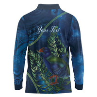 New Zealand Takahe Personalised Long Sleeve Polo Shirt Silver Fern Galaxy Polynesian Pattern