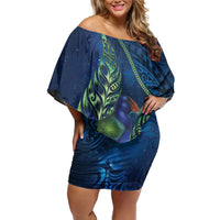 New Zealand Takahe Personalised Off Shoulder Short Dress Silver Fern Galaxy Polynesian Pattern