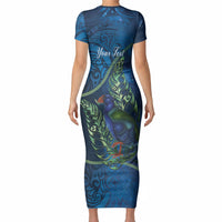 New Zealand Takahe Personalised Short Sleeve Bodycon Dress Silver Fern Galaxy Polynesian Pattern LT22 - Polynesian Pride