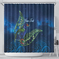 New Zealand Takahe Personalised Shower Curtain Silver Fern Galaxy Polynesian Pattern