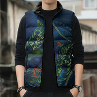 New Zealand Takahe Personalised Sleeveless Puffer Jacket Silver Fern Galaxy Polynesian Pattern