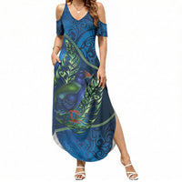 New Zealand Takahe Personalised Summer Maxi Dress Silver Fern Galaxy Polynesian Pattern LT22 Women Blue - Polynesian Pride