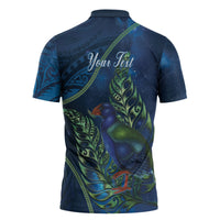 New Zealand Takahe Personalised Zipper Polo Shirt Silver Fern Galaxy Polynesian Pattern LT22 - Polynesian Pride