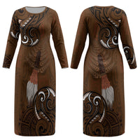 New Zealand Taiaha Couples Matching Long Sleeve Bodycon Dress and Hawaiian Shirt Maori Weapon Silver Fern Maori Pattern