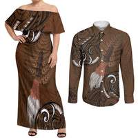 New Zealand Taiaha Couples Matching Off Shoulder Maxi Dress and Long Sleeve Button Shirt Maori Weapon Silver Fern Maori Pattern