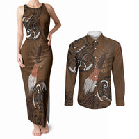New Zealand Taiaha Couples Matching Tank Maxi Dress and Long Sleeve Button Shirt Maori Weapon Silver Fern Maori Pattern