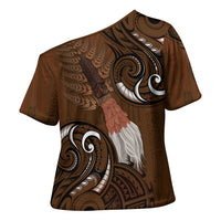 New Zealand Taiaha Cross Shoulder Shirt Maori Weapon Silver Fern Maori Pattern