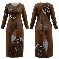 New Zealand Taiaha Family Matching Long Sleeve Bodycon Dress and Hawaiian Shirt Maori Weapon Silver Fern Maori Pattern