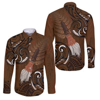 New Zealand Taiaha Family Matching Long Sleeve Bodycon Dress and Hawaiian Shirt Maori Weapon Silver Fern Maori Pattern LT22 Dad's Shirt - Long Sleeve Brown - Polynesian Pride