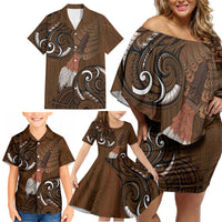 New Zealand Taiaha Family Matching Off Shoulder Short Dress and Hawaiian Shirt Maori Weapon Silver Fern Maori Pattern LT22 - Polynesian Pride
